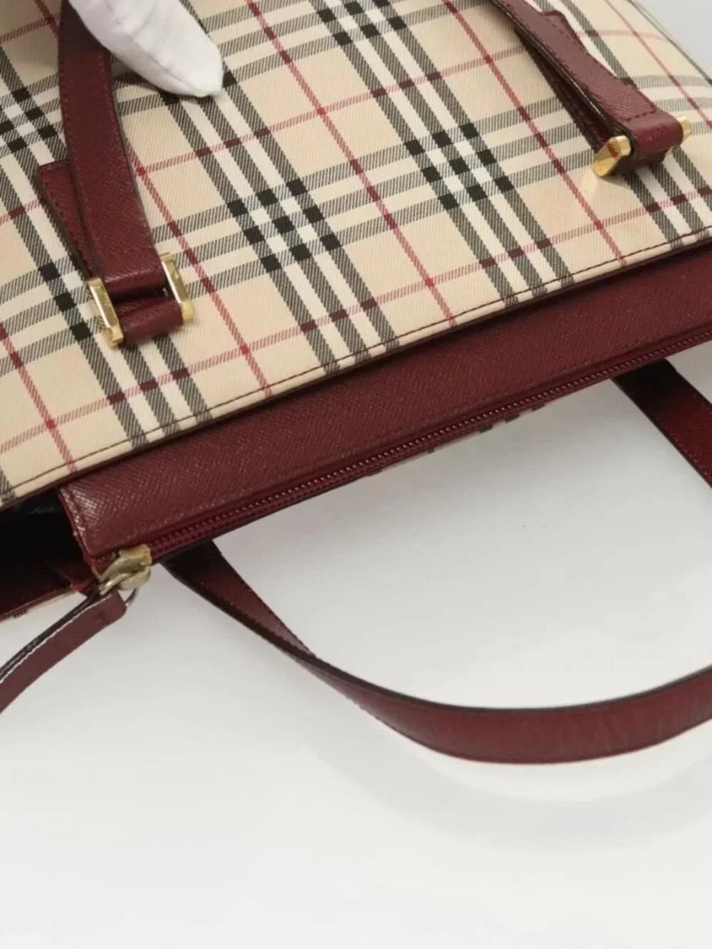 BURBERRY Nova Check Hand Bag Canvas Beige Gold Auth BA2673 - Picture 7 of 16